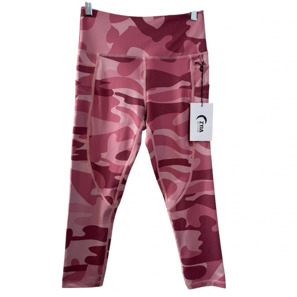 NWT ZYIA Pink Camo Pocket Light n Tight Hi-Rise Capris 20” Leggings Womens 4 - Picture 3 of 15